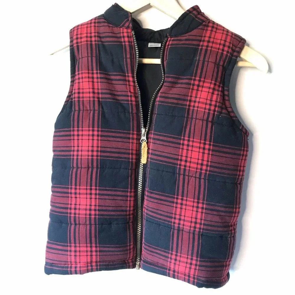 Carter's‎ Red Buffalo Check Plaid Insulated Quilted Vest Zip Boy Size 7